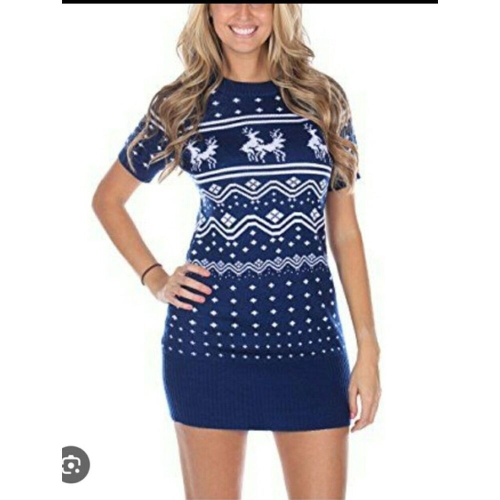 Tipsy Elves Naughty Reindeer Ugly Christmas Sweater Dress - Size Small